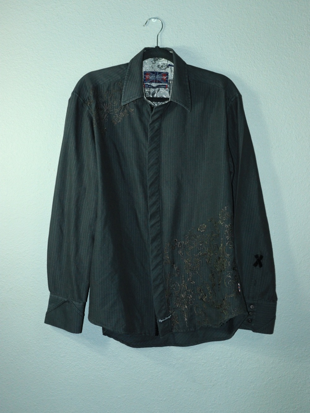 Black English Laundry Embroidered Floral Button Up Shirt